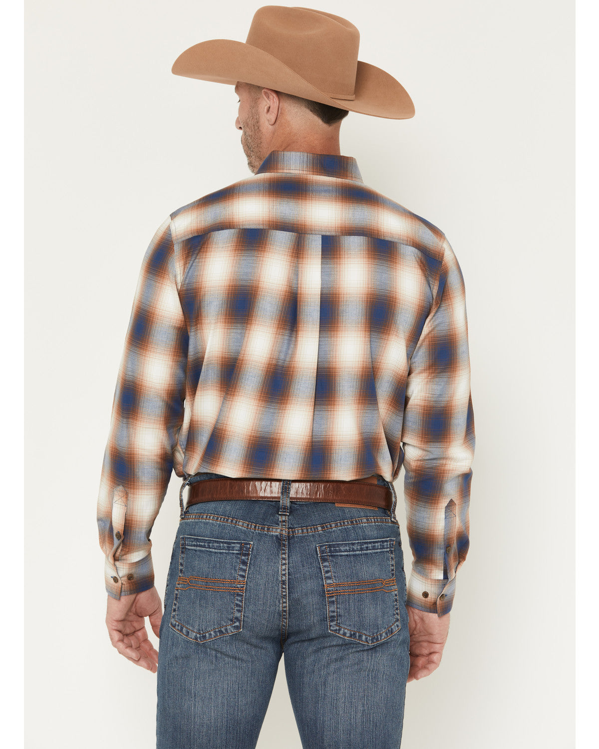 Men's Warner Plaid Print Long Sleeve Button-Down Stretch We Tan