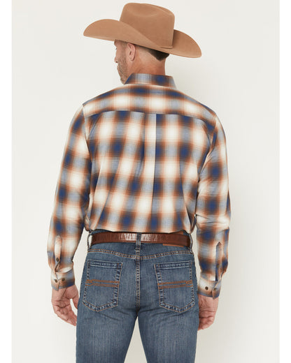 Men's Warner Plaid Print Long Sleeve Button-Down Stretch We Tan