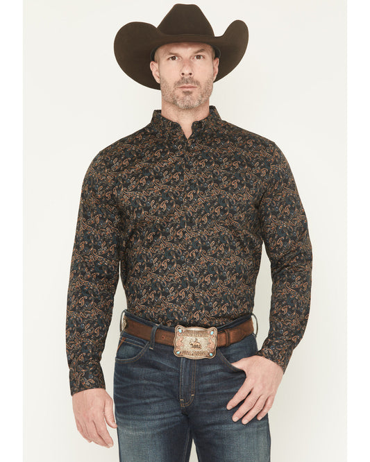 Men's Cumberland Paisley Print Long Sleeve Button-Down Stre Black