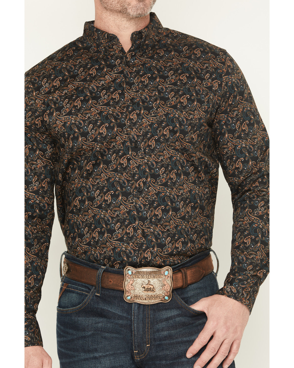 Men's Cumberland Paisley Print Long Sleeve Button-Down Stre Black