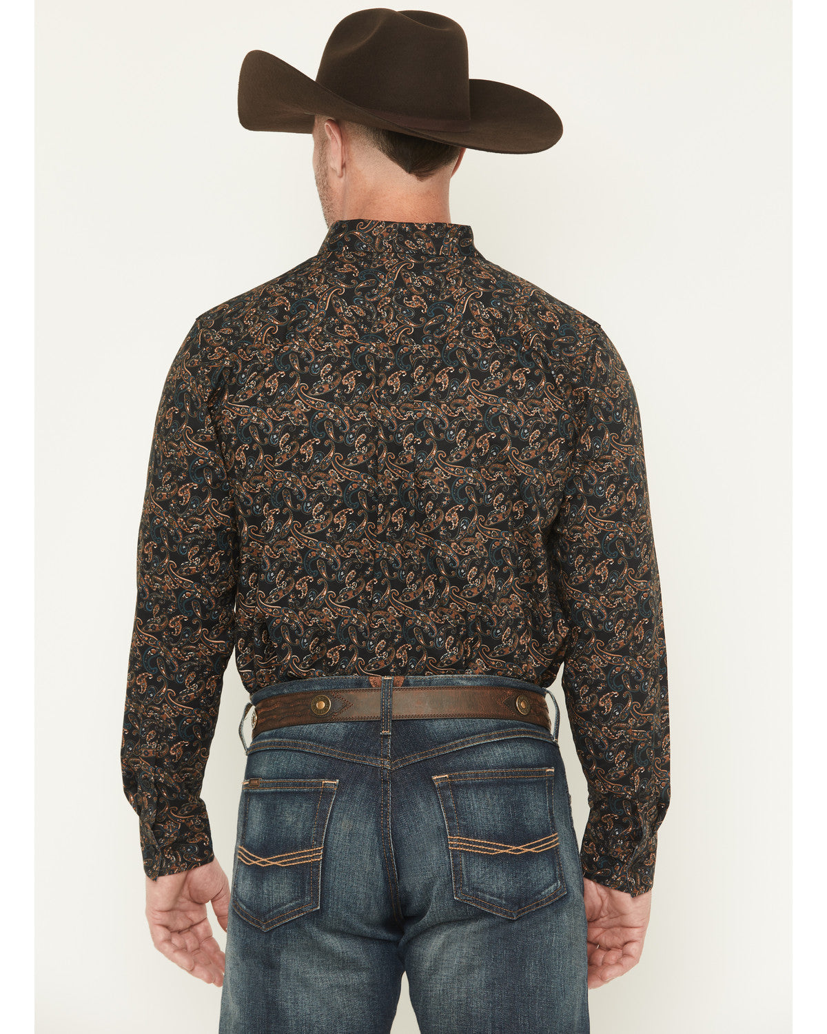 Men's Cumberland Paisley Print Long Sleeve Button-Down Stre Black