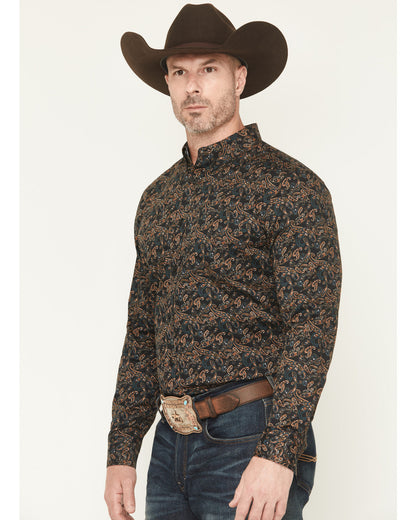 Men's Cumberland Paisley Print Long Sleeve Button-Down Stre Black