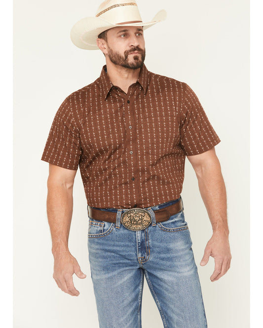 Men's Westward Floral Striped Short Sleeve Button-Down Stre Brown