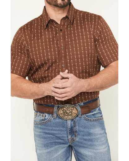 Men's Westward Floral Striped Short Sleeve Button-Down Stre Brown