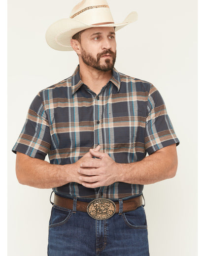 Men's High Plains Ranch Plaid Print Short Sleeve Button-Dow Navy