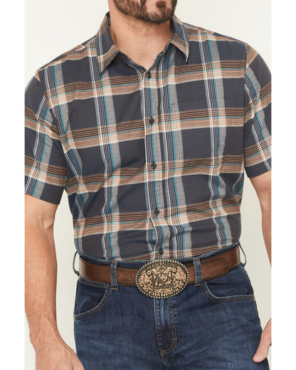 Men's High Plains Ranch Plaid Print Short Sleeve Button-Dow Navy