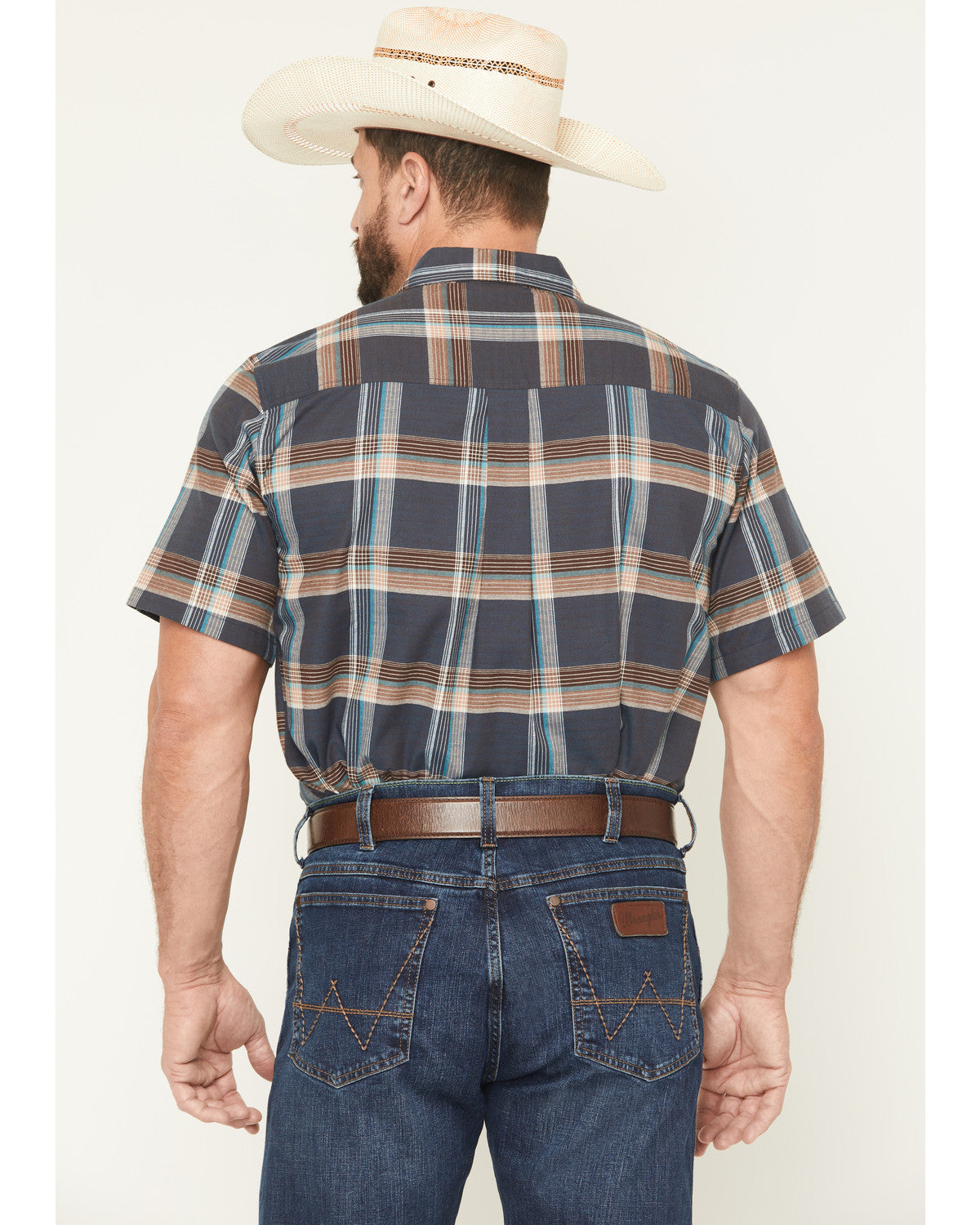 Men's High Plains Ranch Plaid Print Short Sleeve Button-Dow Navy