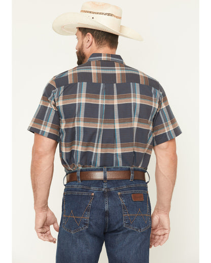 Men's High Plains Ranch Plaid Print Short Sleeve Button-Dow Navy