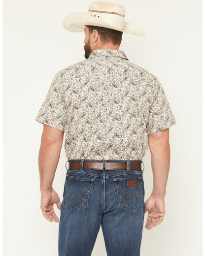 Men's Mustang Mode Paisley Print Short Sleeve Button-Down S Cream