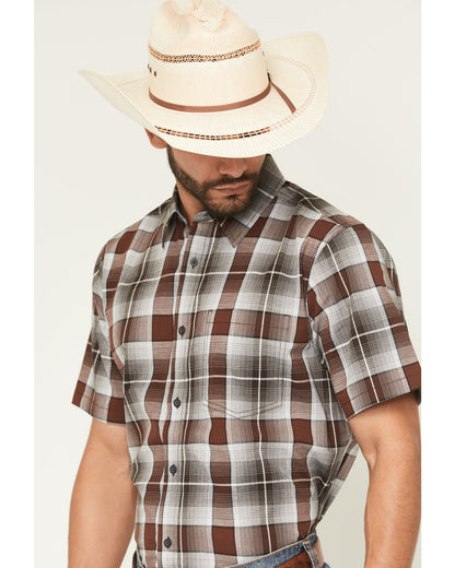 Men's Urban Rodeo Plaid Print Short Sleeve Button-Down West Brown