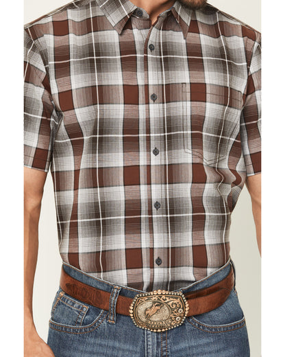 Men's Urban Rodeo Plaid Print Short Sleeve Button-Down West Brown