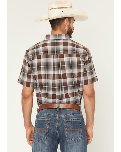 Men's Urban Rodeo Plaid Print Short Sleeve Button-Down West Brown