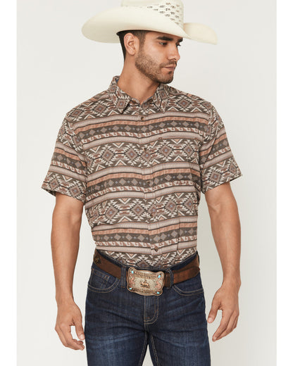 Men's Captain Southwestern Print Short Sleeve Button-Down S Brown