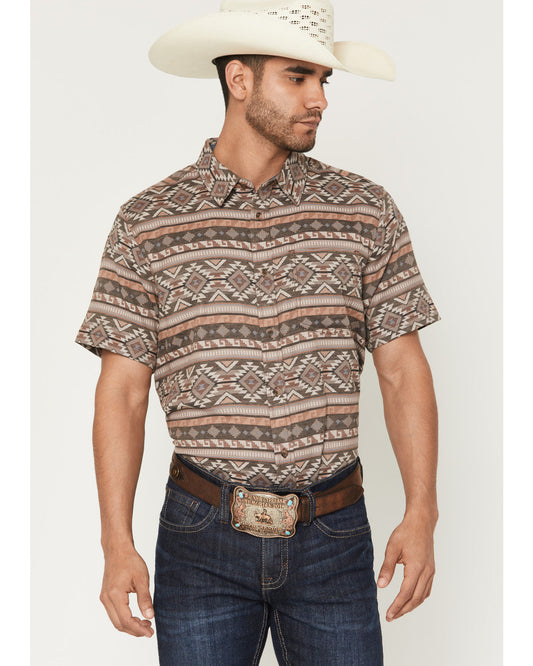 Men's Captain Southwestern Print Short Sleeve Button-Down S Brown