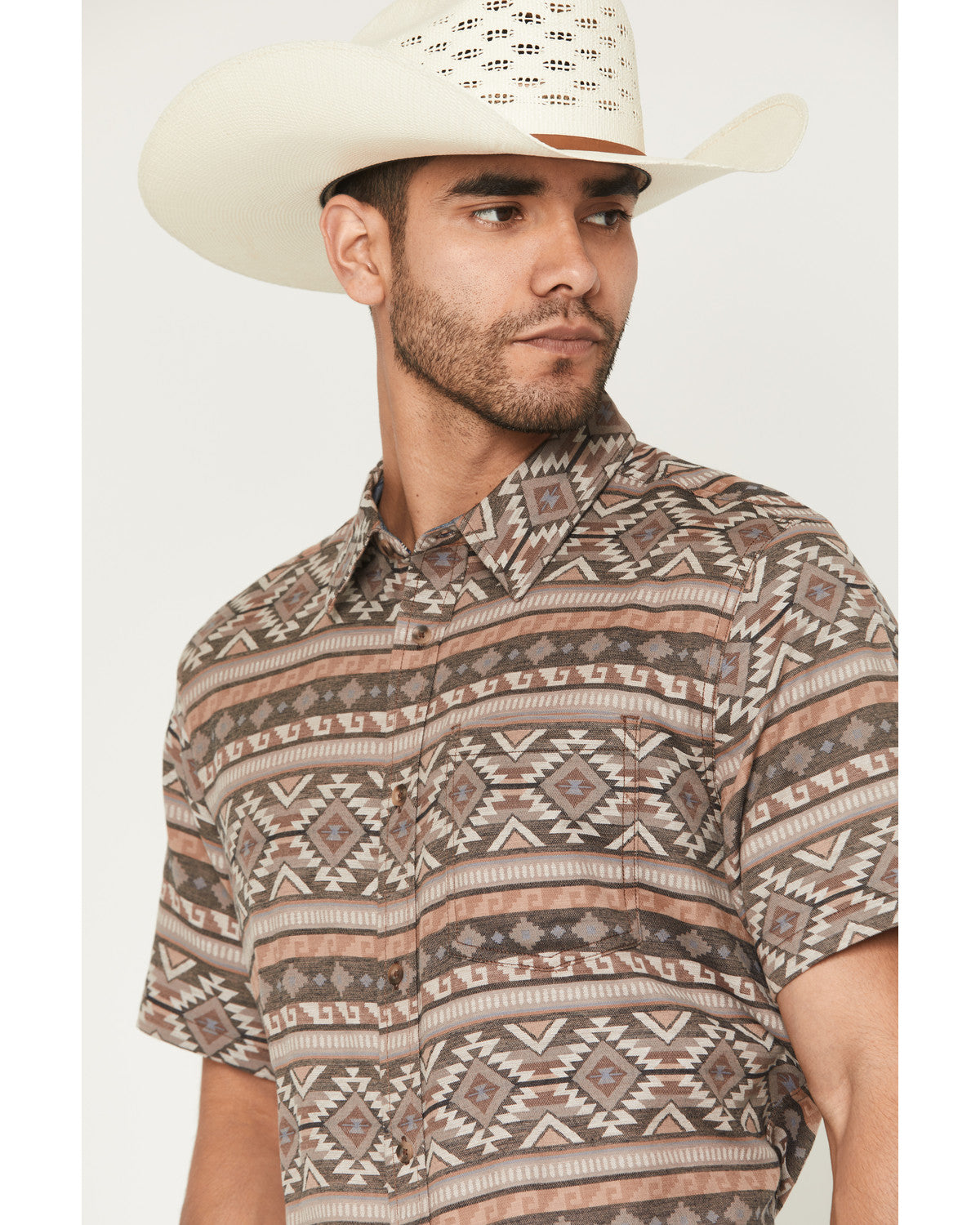 Men's Captain Southwestern Print Short Sleeve Button-Down S Brown