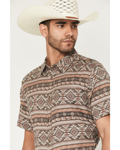 Men's Captain Southwestern Print Short Sleeve Button-Down S Brown