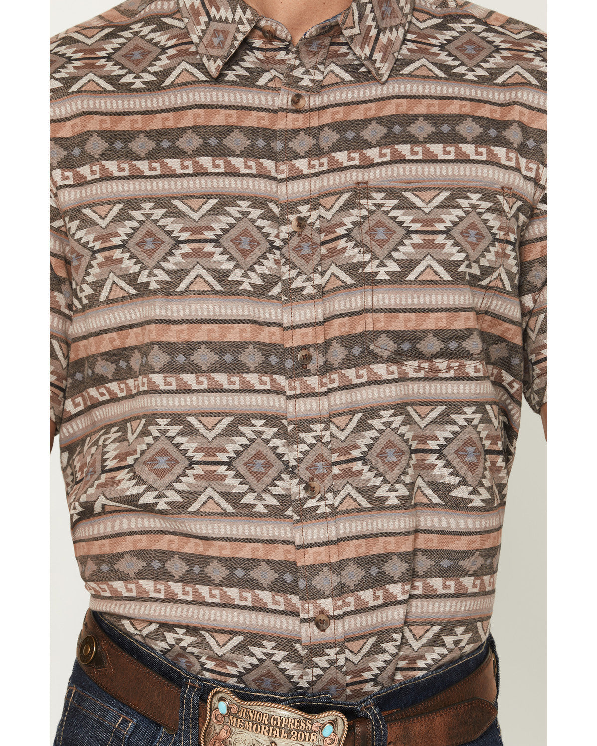 Men's Captain Southwestern Print Short Sleeve Button-Down S Brown