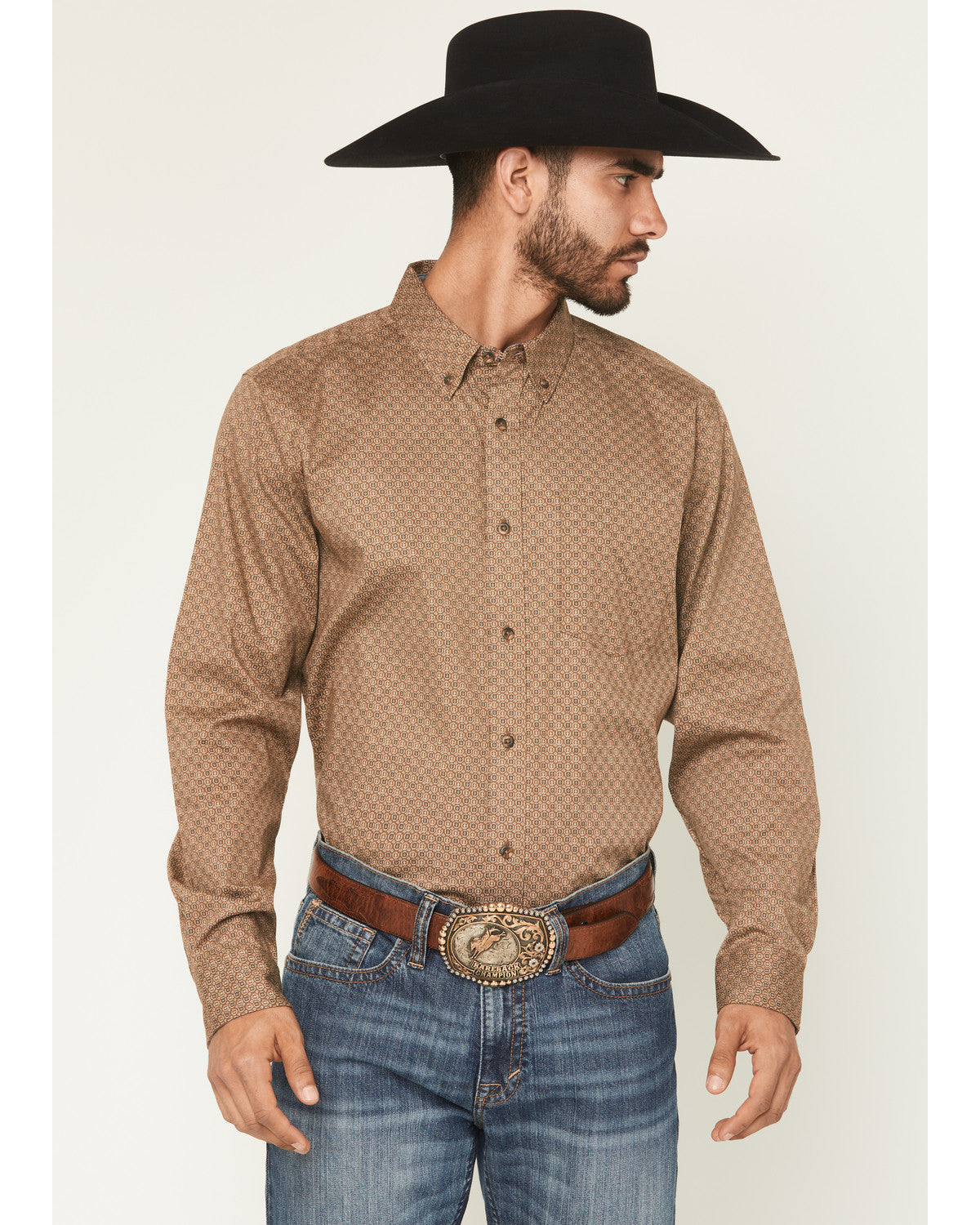 Men's Big Deal Geo Print Long Sleeve Button-Down Stretch We Lt Brown