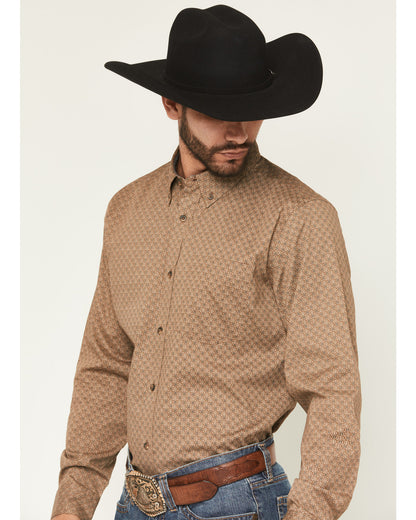 Men's Big Deal Geo Print Long Sleeve Button-Down Stretch We Lt Brown