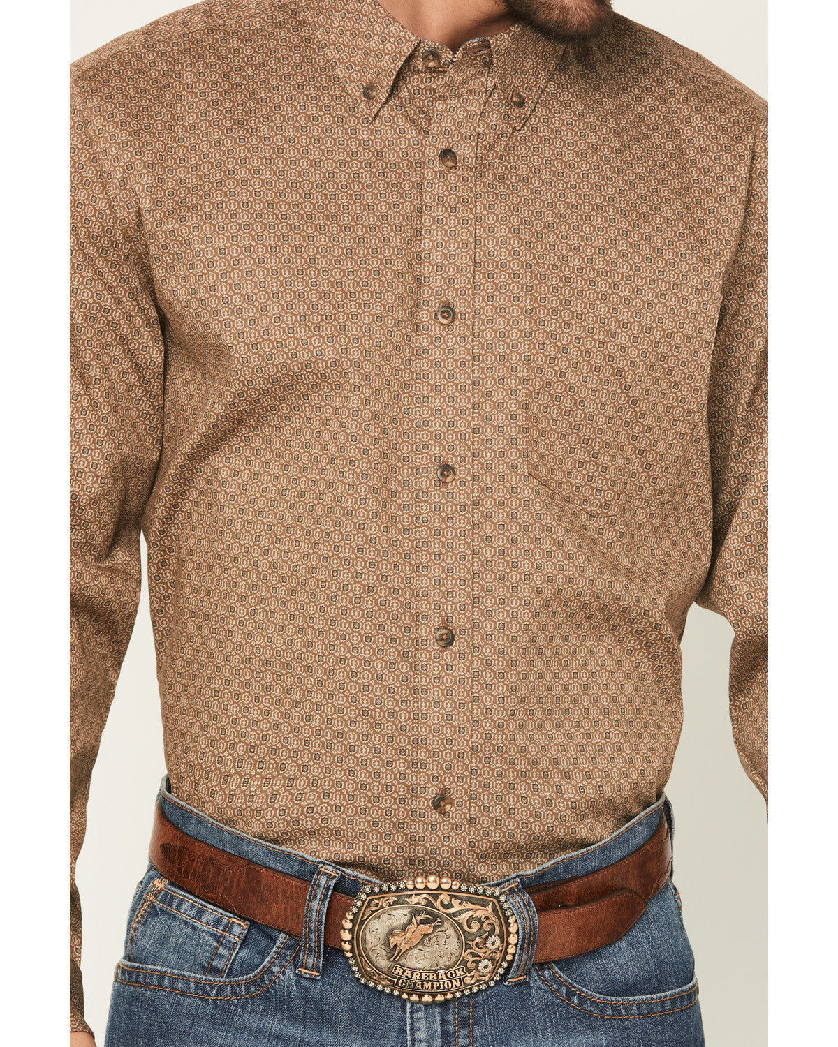 Men's Big Deal Geo Print Long Sleeve Button-Down Stretch We Lt Brown