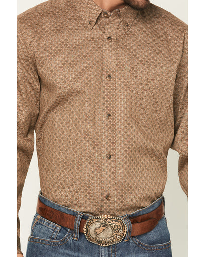 Men's Big Deal Geo Print Long Sleeve Button-Down Stretch We Lt Brown