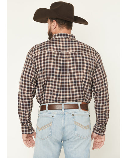 Men's Rodeo Ridge Plaid Print Long Sleeve Button-Down Stret Brown