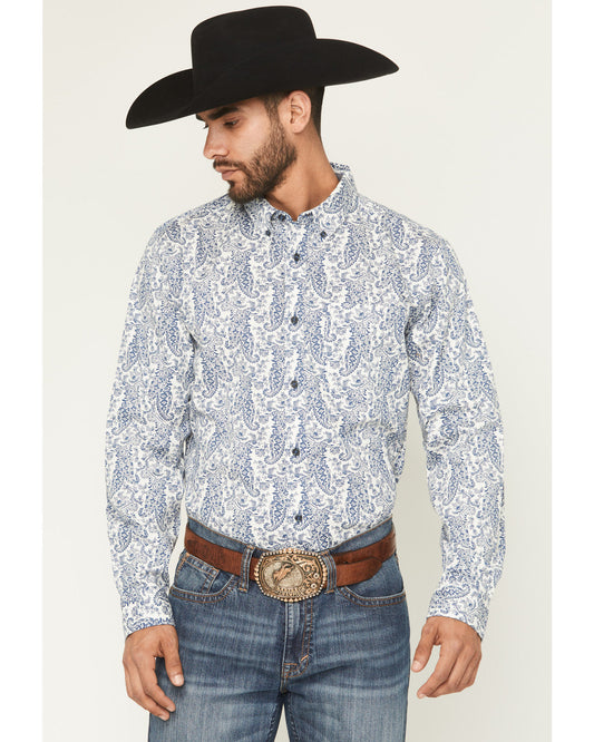 Men's Dagget 2.0 Paisley Print Long Sleeve Button-Down Stre Navy