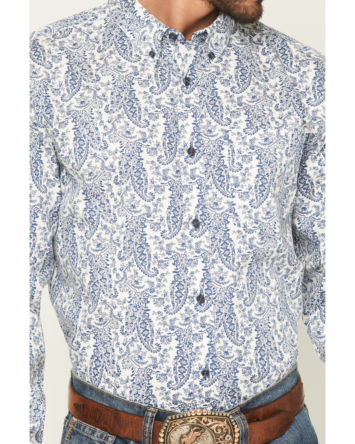 Men's Dagget 2.0 Paisley Print Long Sleeve Button-Down Stre Navy