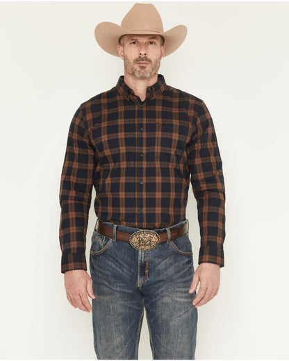 Men's Rodeo Frontier Plaid Print Long Sleeve Button-Down St Navy
