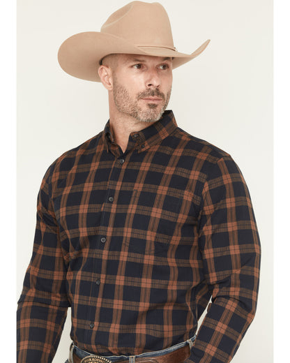 Men's Rodeo Frontier Plaid Print Long Sleeve Button-Down St Navy