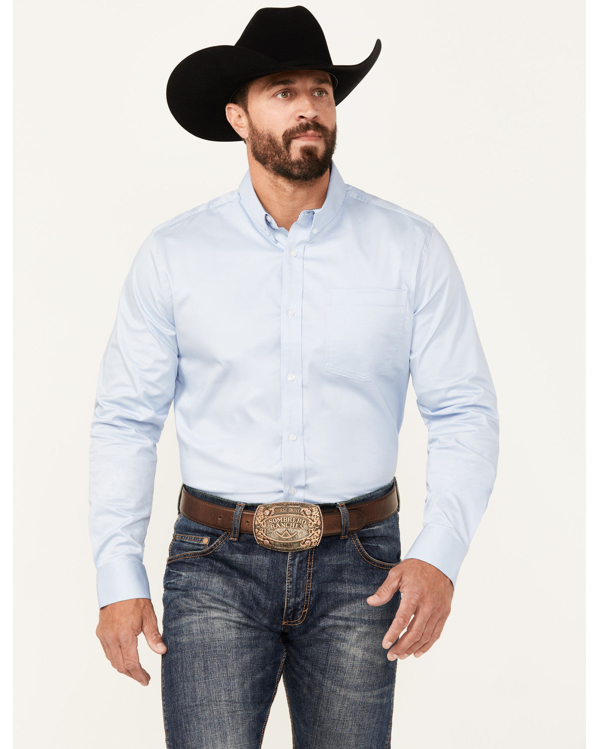 Men's Performance Twill Solid Long Sleeve Button-Down Weste Light Blue