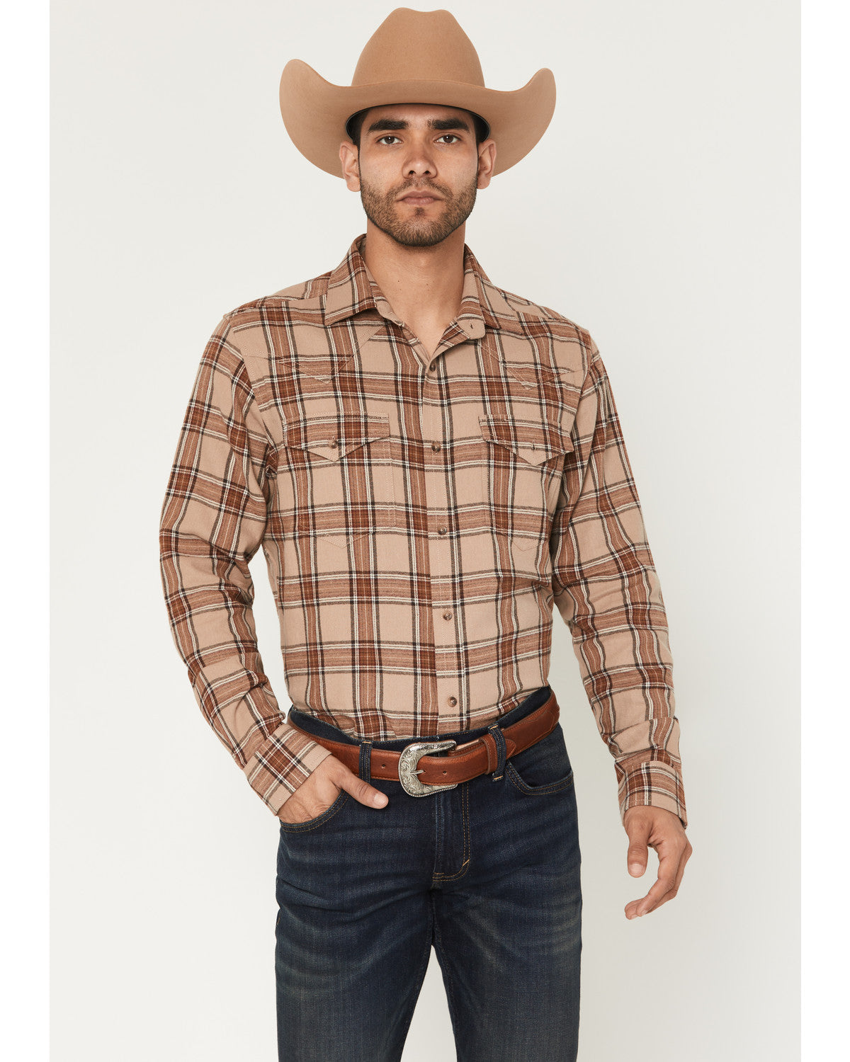 Black 1978® Men's Brenden Plaid Print Long Sleeve Button-Do Tan