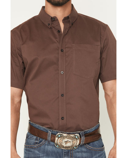 Men's Basic Twill Short Sleeve Button-Down Stretch Western Coffee