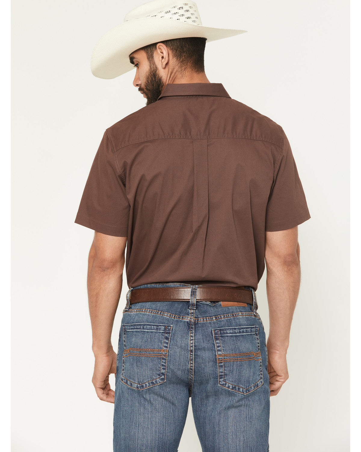 Men's Basic Twill Short Sleeve Button-Down Stretch Western Coffee