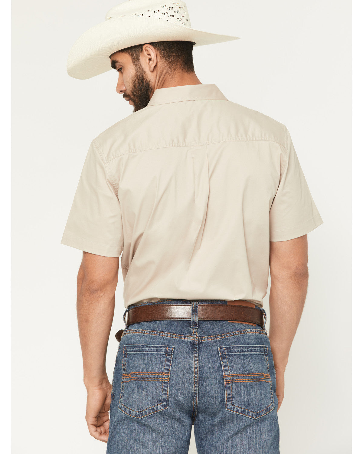 Men's Basic Twill Short Sleeve Button-Down Stretch Western Tan