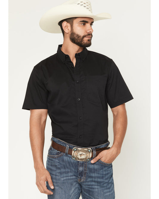 Men's Basic Twill Short Sleeve Button-Down Stretch Western Black