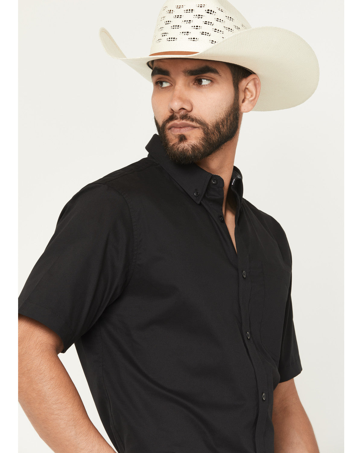 Men's Basic Twill Short Sleeve Button-Down Stretch Western Black