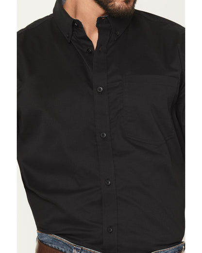 Men's Basic Twill Short Sleeve Button-Down Stretch Western Black