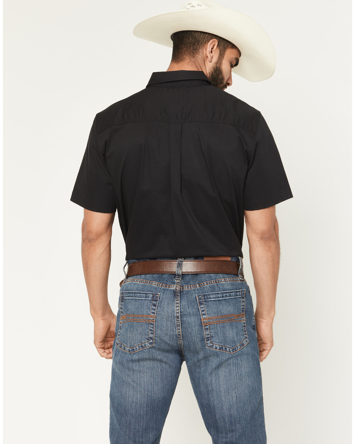 Men's Basic Twill Short Sleeve Button-Down Stretch Western Black