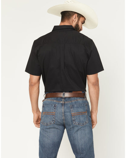 Men's Basic Twill Short Sleeve Button-Down Stretch Western Black