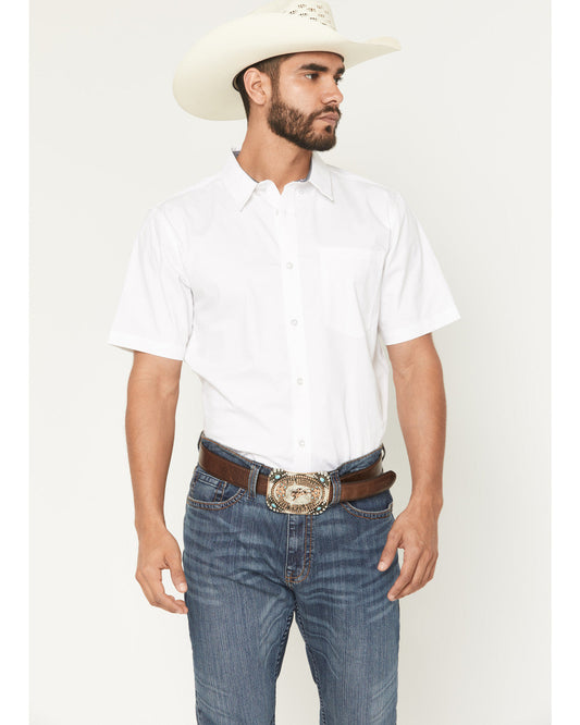 Men's Basic Twill Short Sleeve Button-Down Stretch Western White