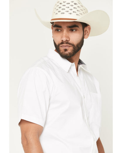 Men's Basic Twill Short Sleeve Button-Down Stretch Western White