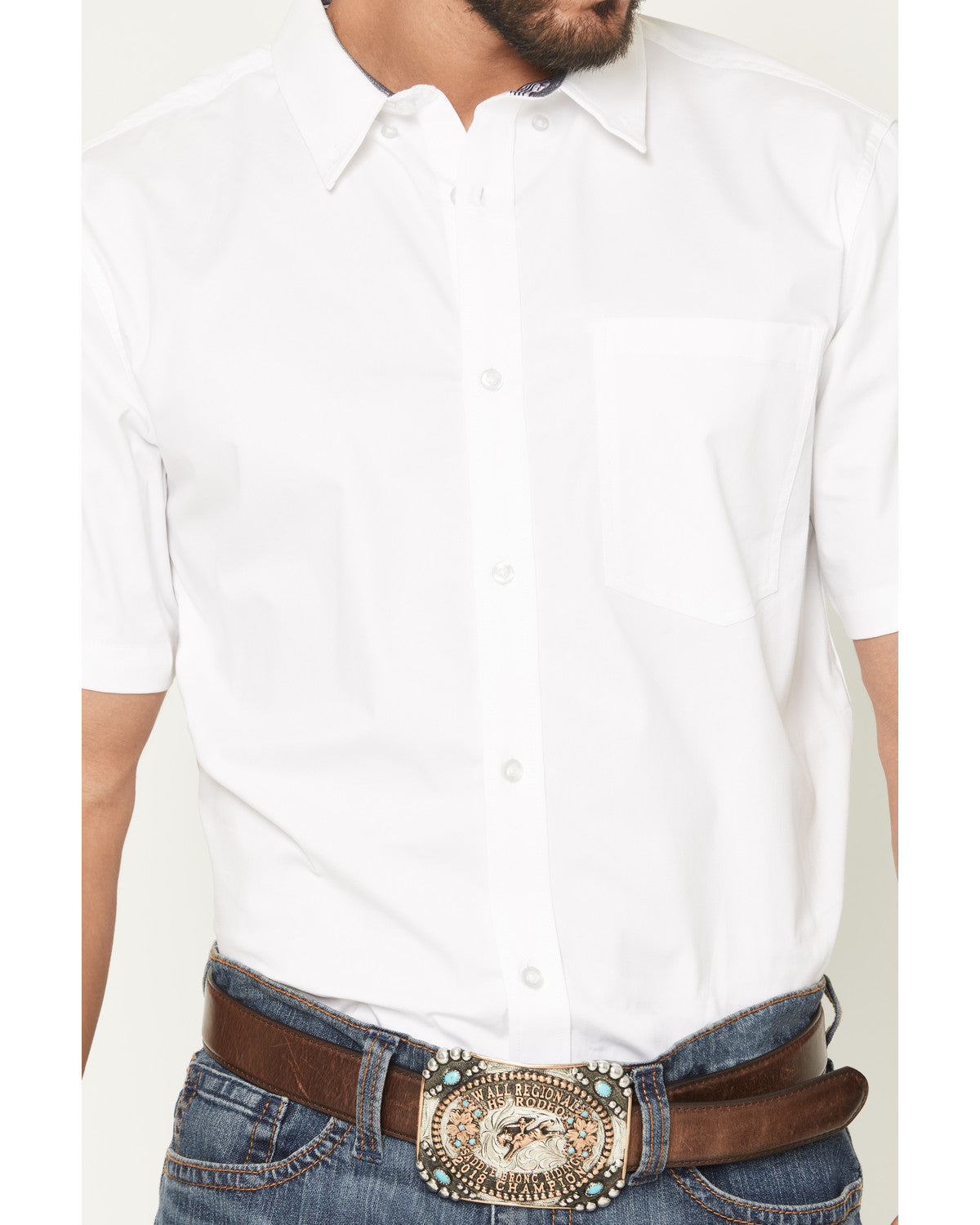 Men's Basic Twill Short Sleeve Button-Down Stretch Western White