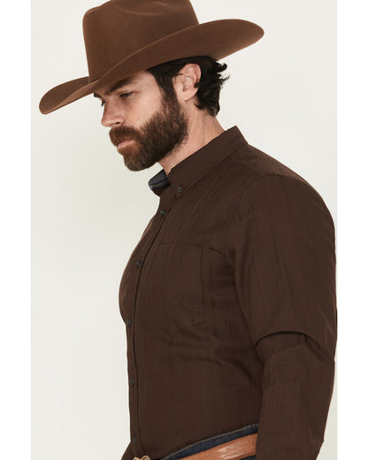 Men's Old West Tonal Striped Print Long Sleeve Button-Down Dark Brown