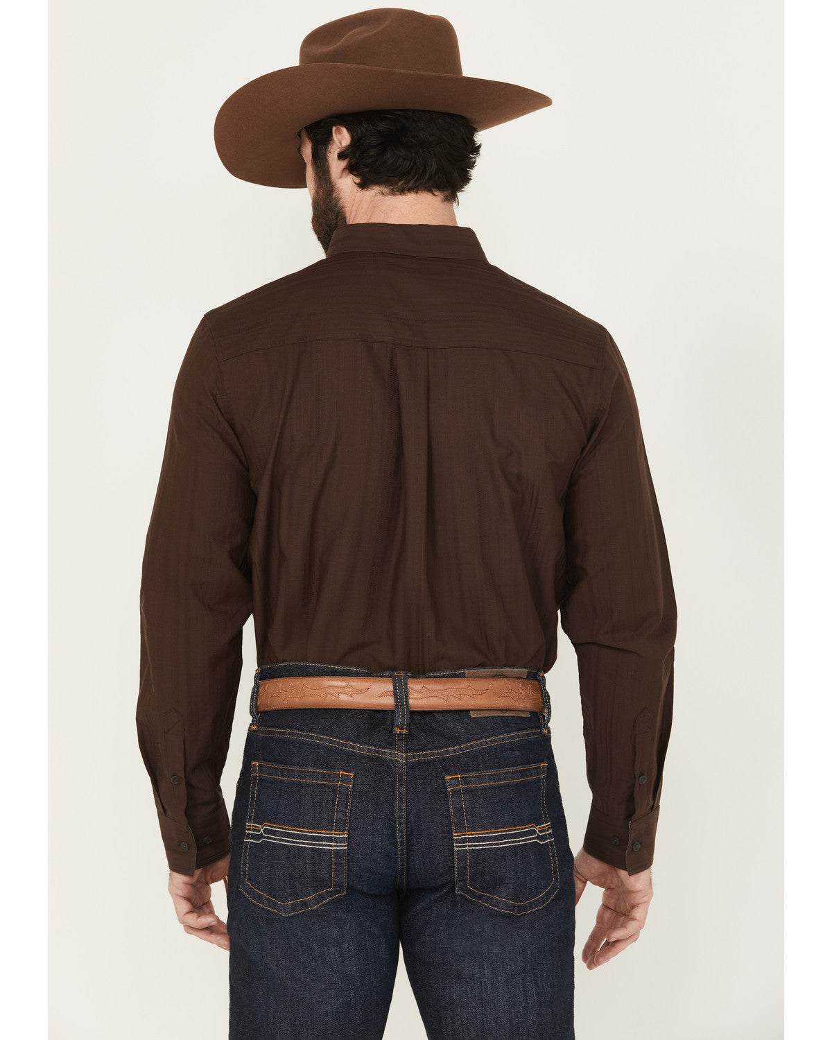 Men's Old West Tonal Striped Print Long Sleeve Button-Down Dark Brown