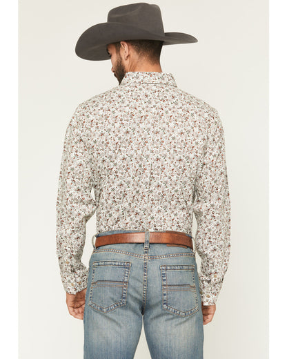 Men's Picher Floral Print Long Sleeve Button-Down Stretch W Tan