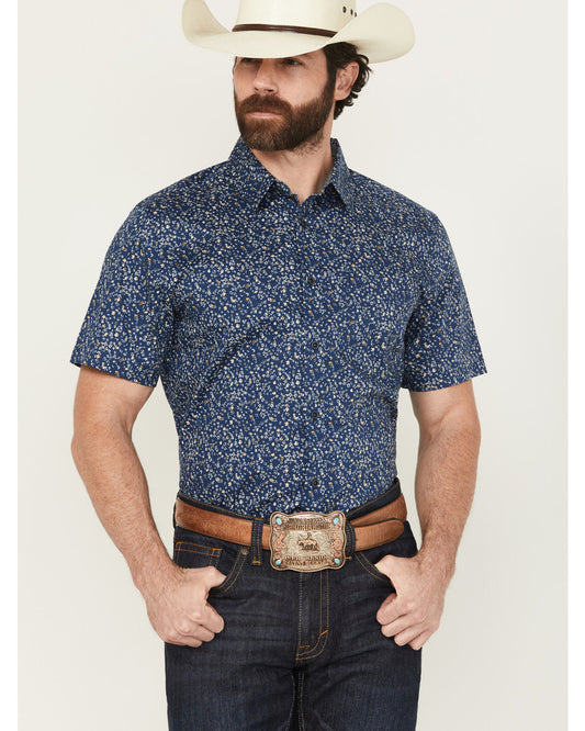 Men's Vanguard Floral Print Short Sleeve Button-Down Stretc Navy