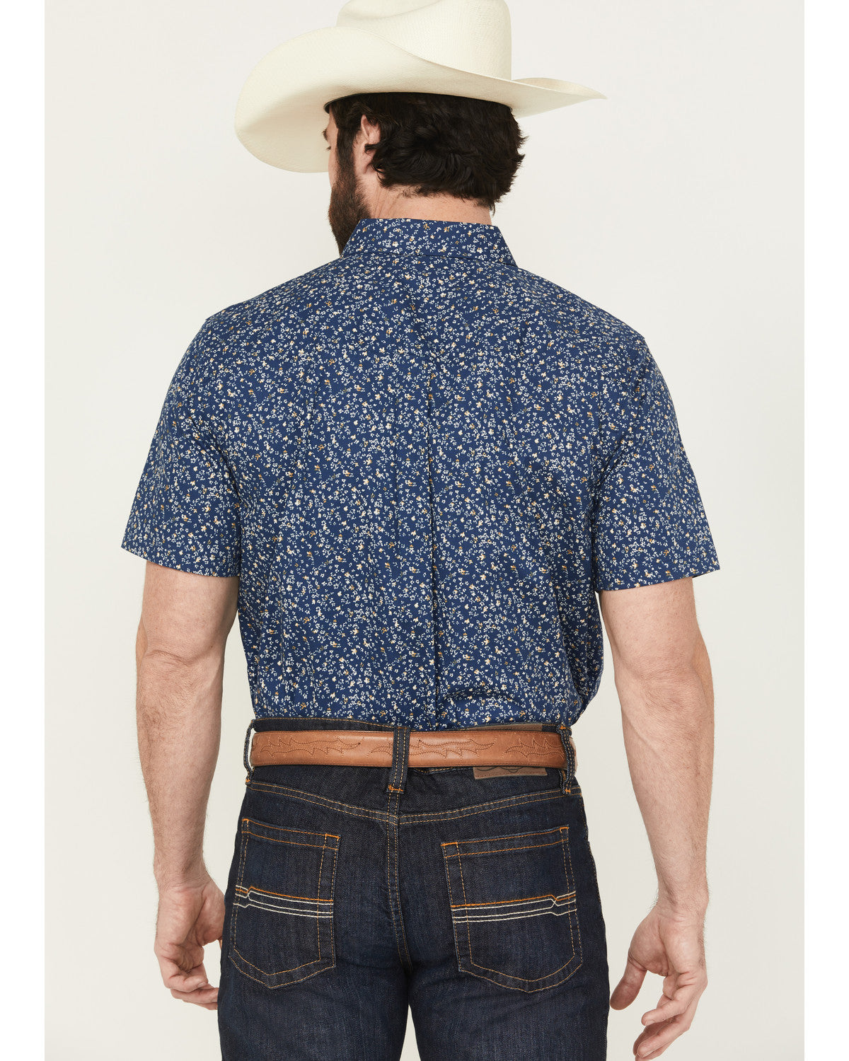 Men's Vanguard Floral Print Short Sleeve Button-Down Stretc Navy