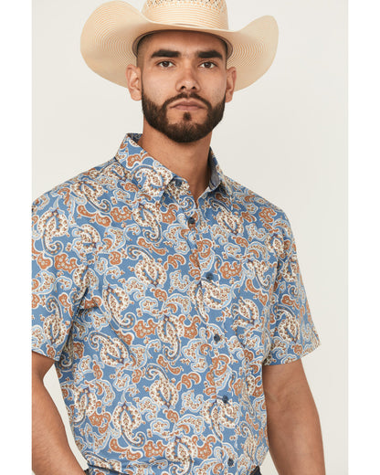 Men's Boise Paisley Print Short Sleeve Button-Down Stretch Blue