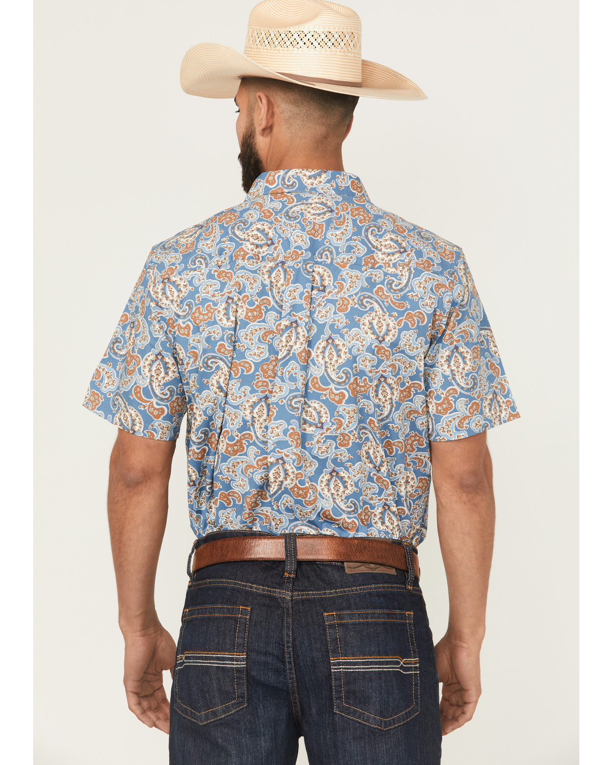 Men's Boise Paisley Print Short Sleeve Button-Down Stretch Blue